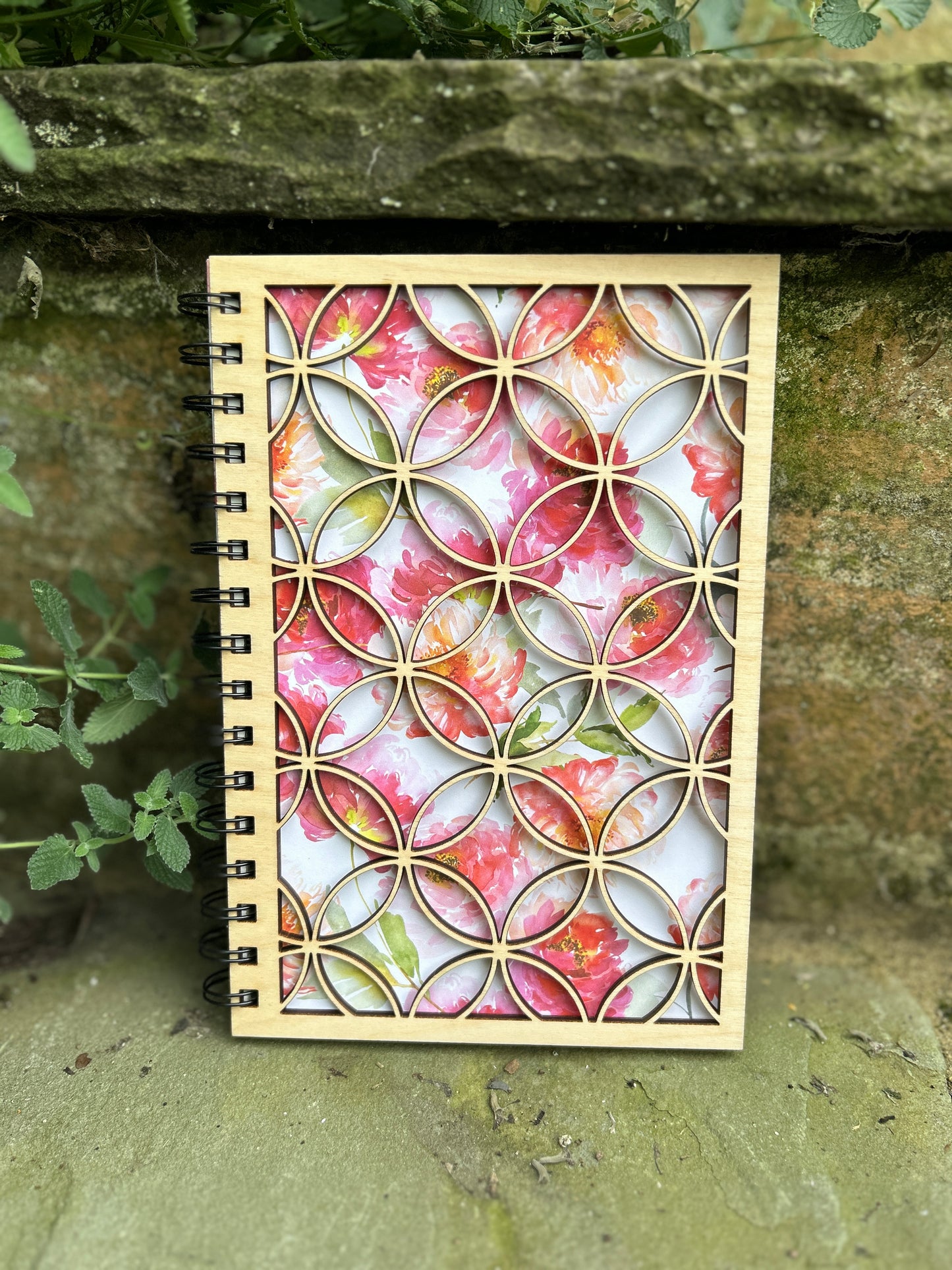 Watercolor Flowers Wooden Notebook
