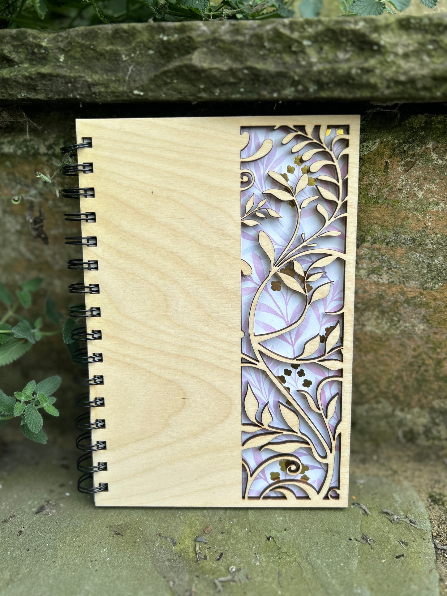 Purple Vines Wooden Notebook