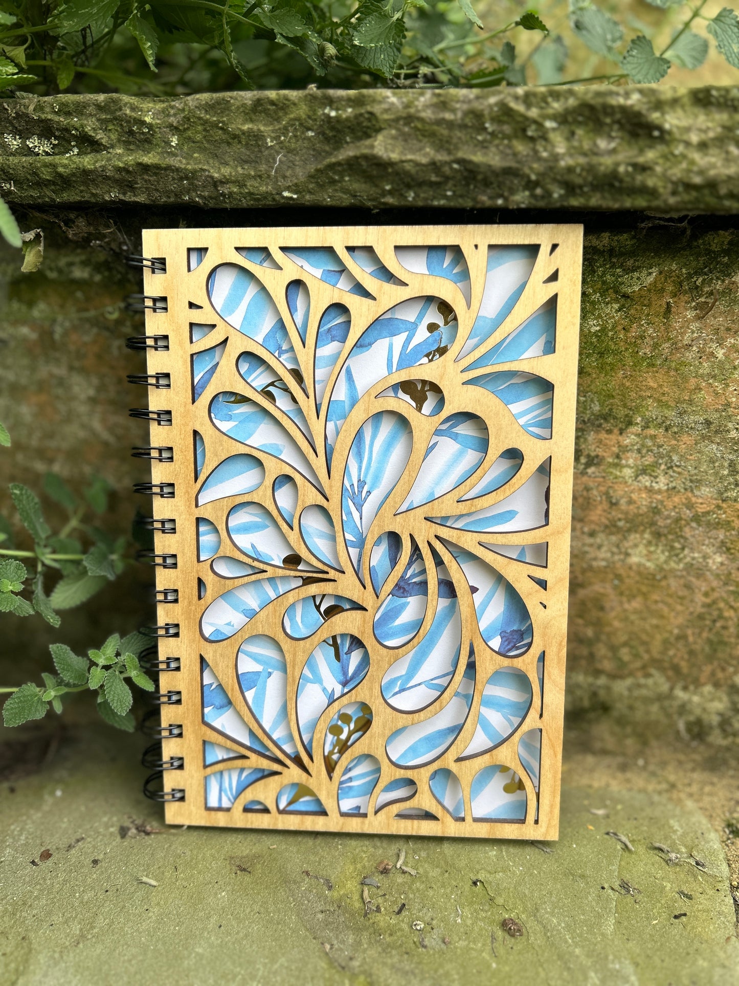 Blue Splash Wooden Notebook