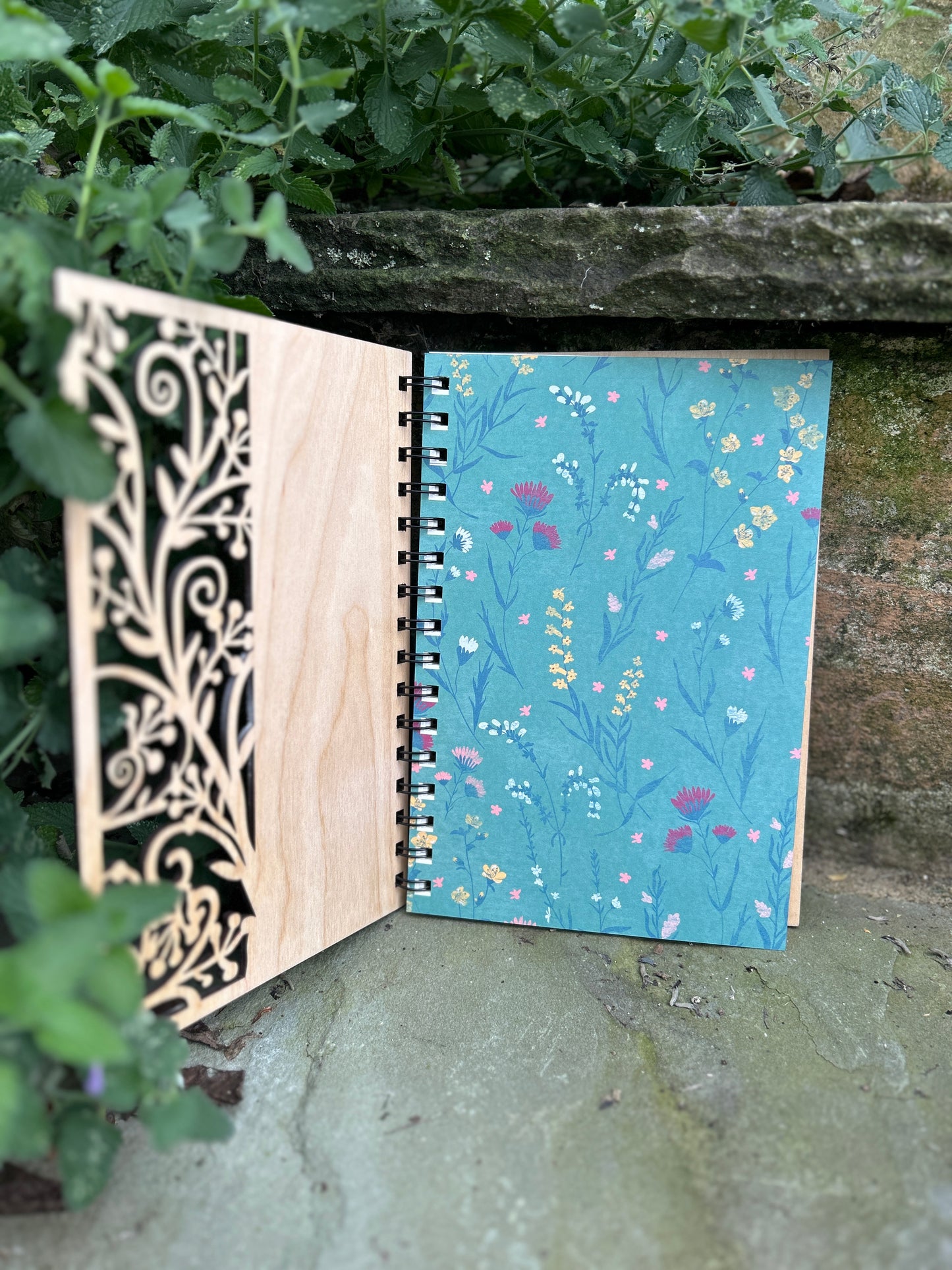 Vintage Flowers Wooden Notebook