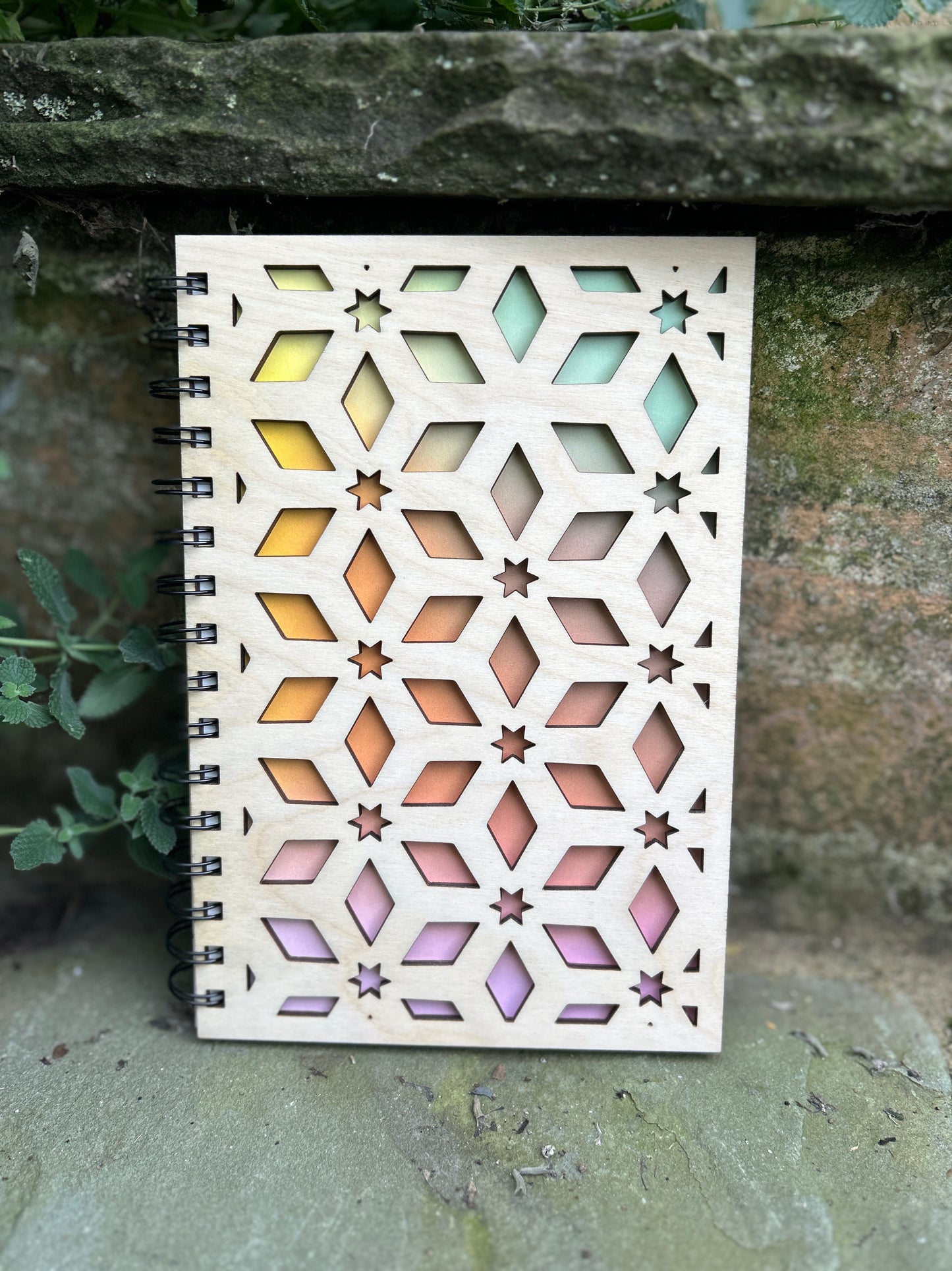 Rainbow Swirl Wooden Notebook