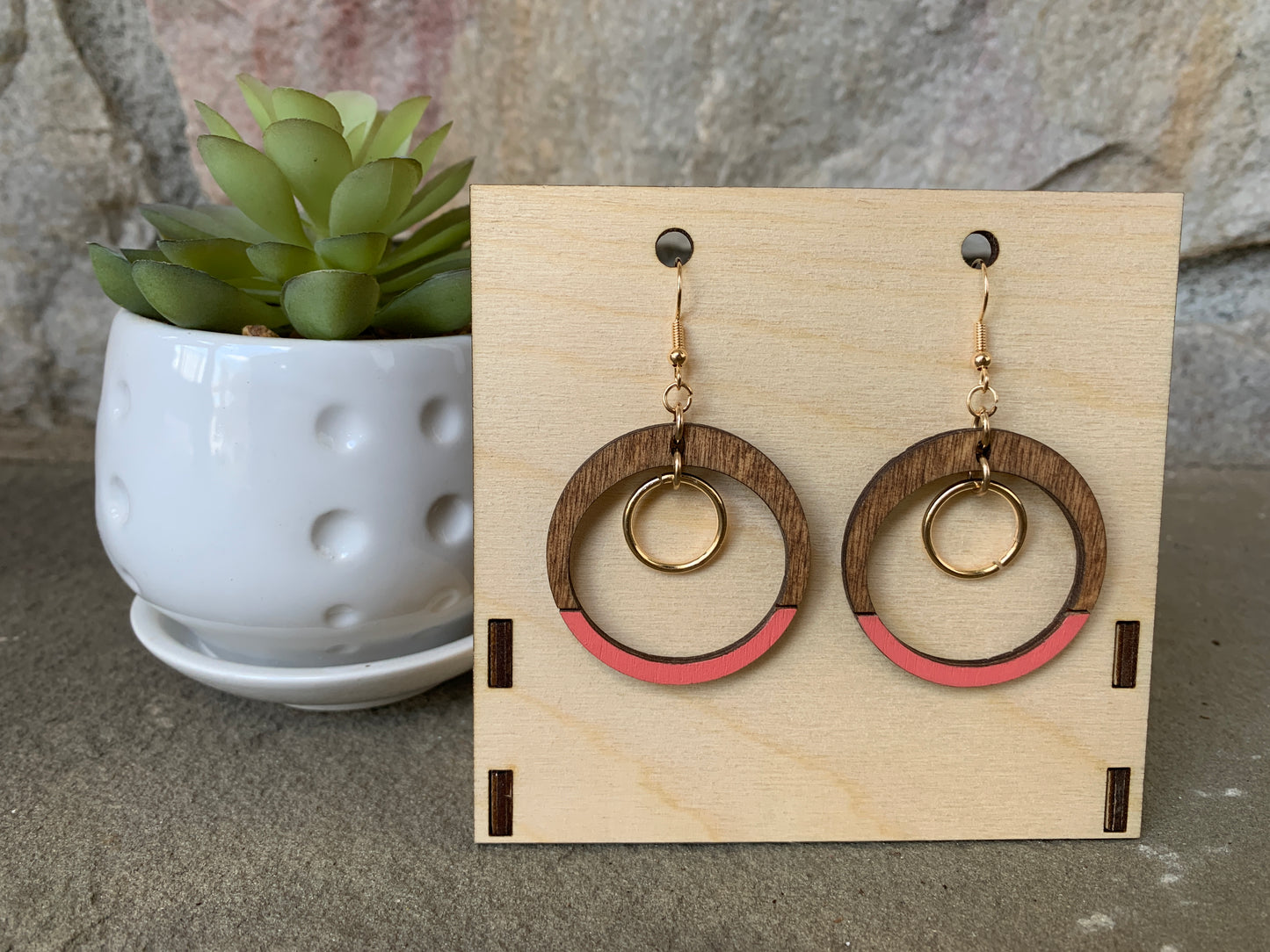 Coral & Gold Hoop Earrings