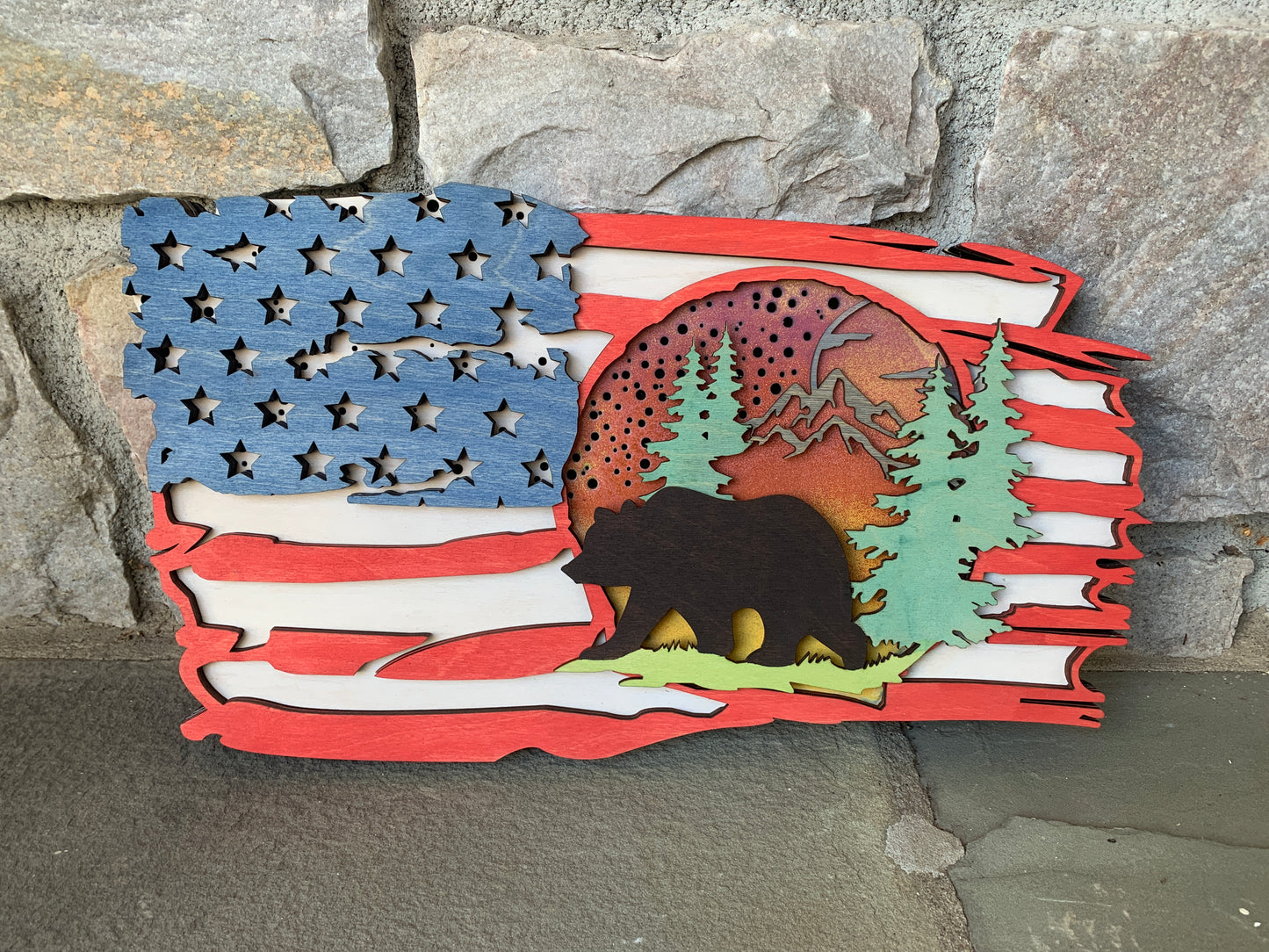 3D American Flag with Bear