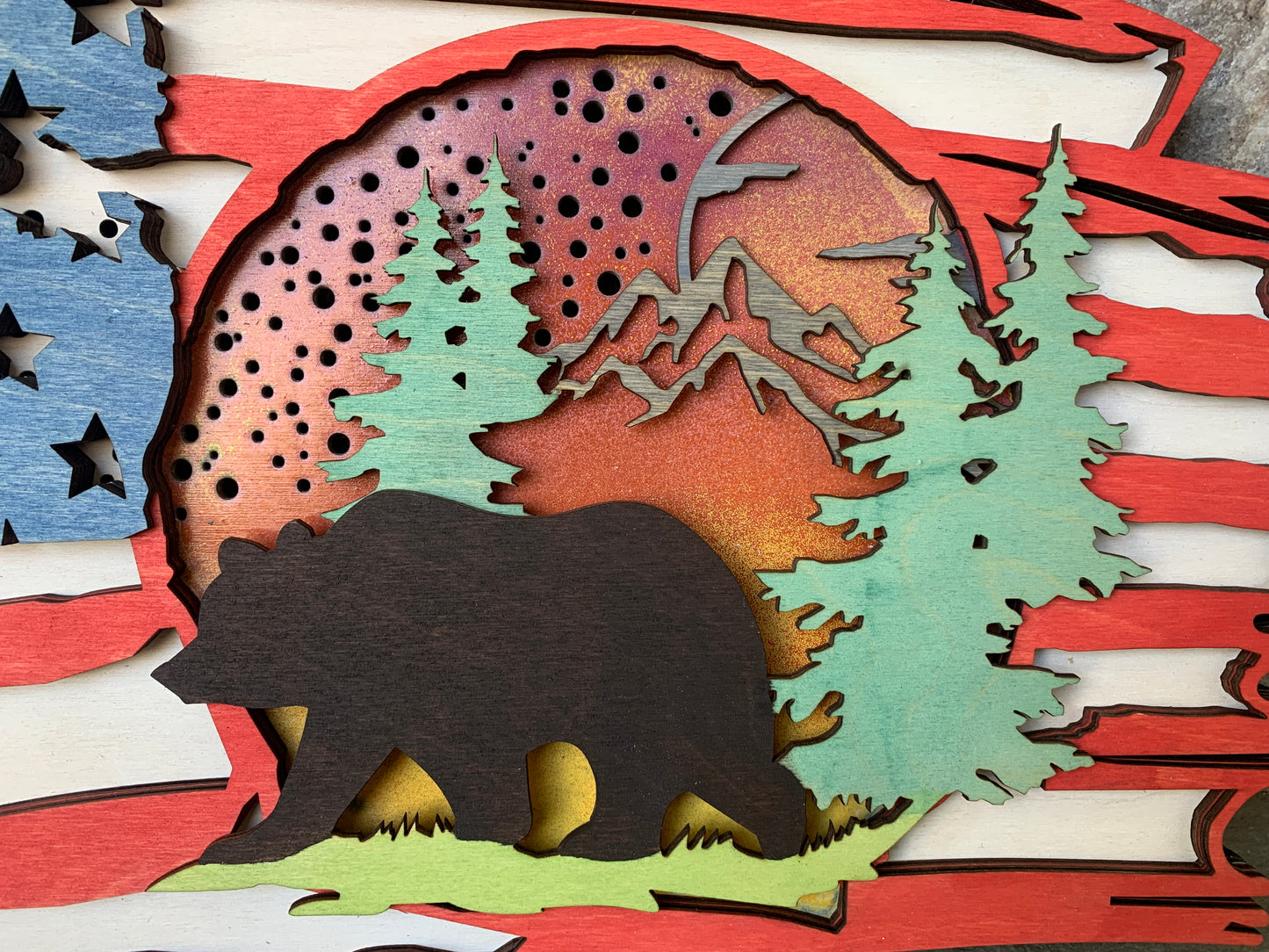 3D American Flag with Bear