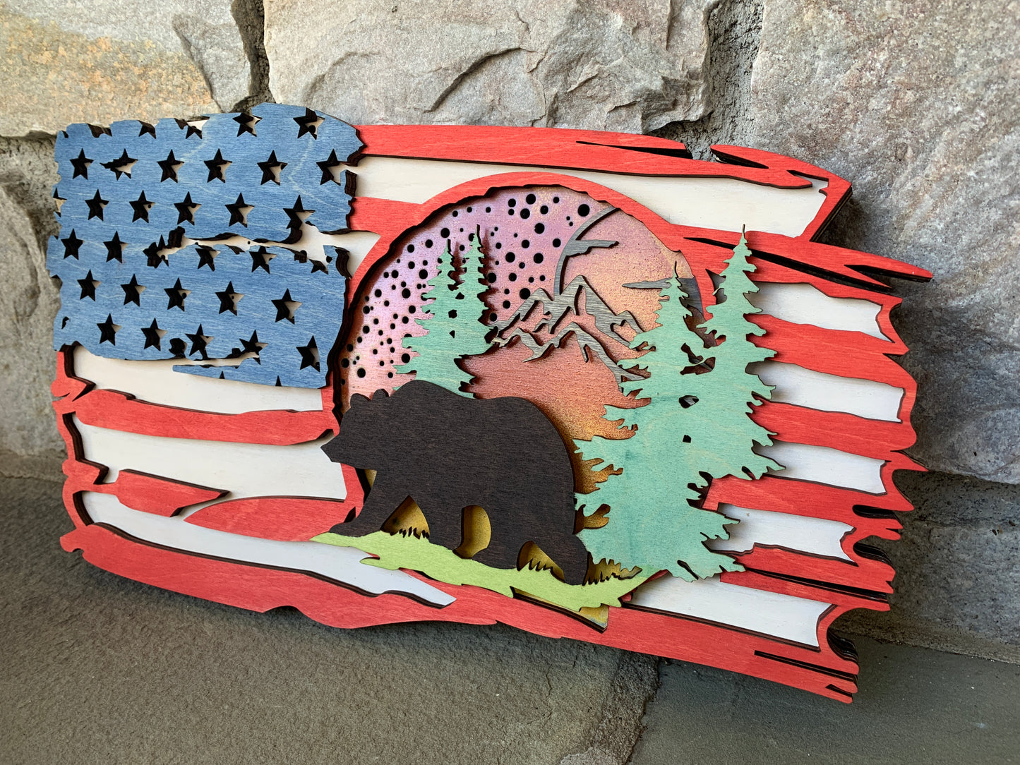 3D American Flag with Bear