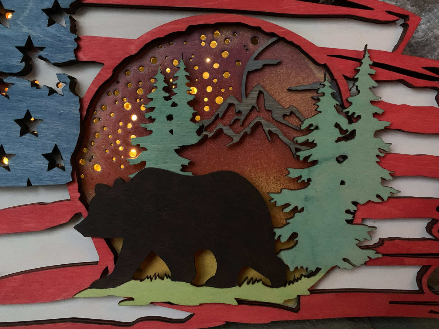 3D American Flag with Bear