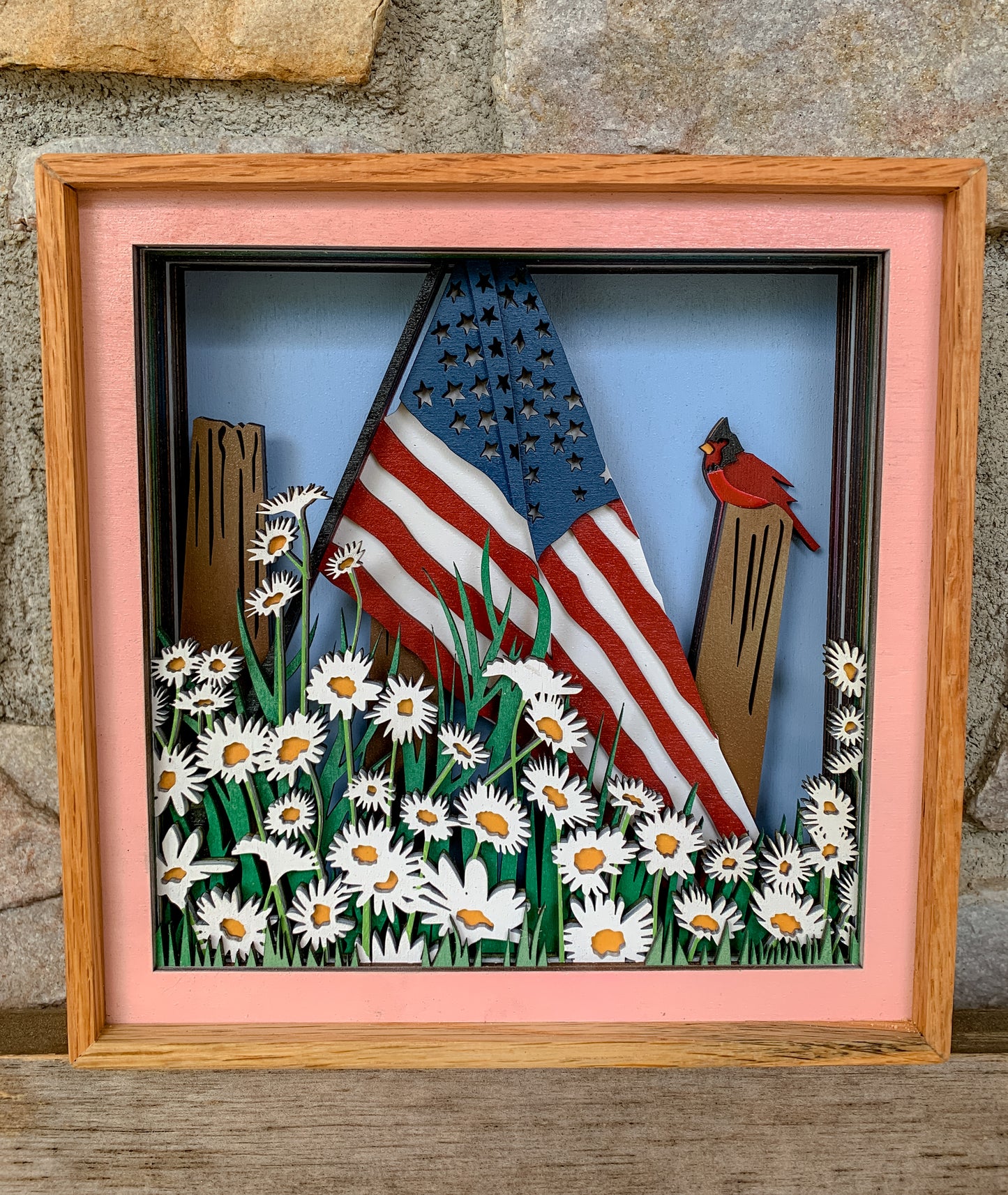 3D American Flag with Daisies
