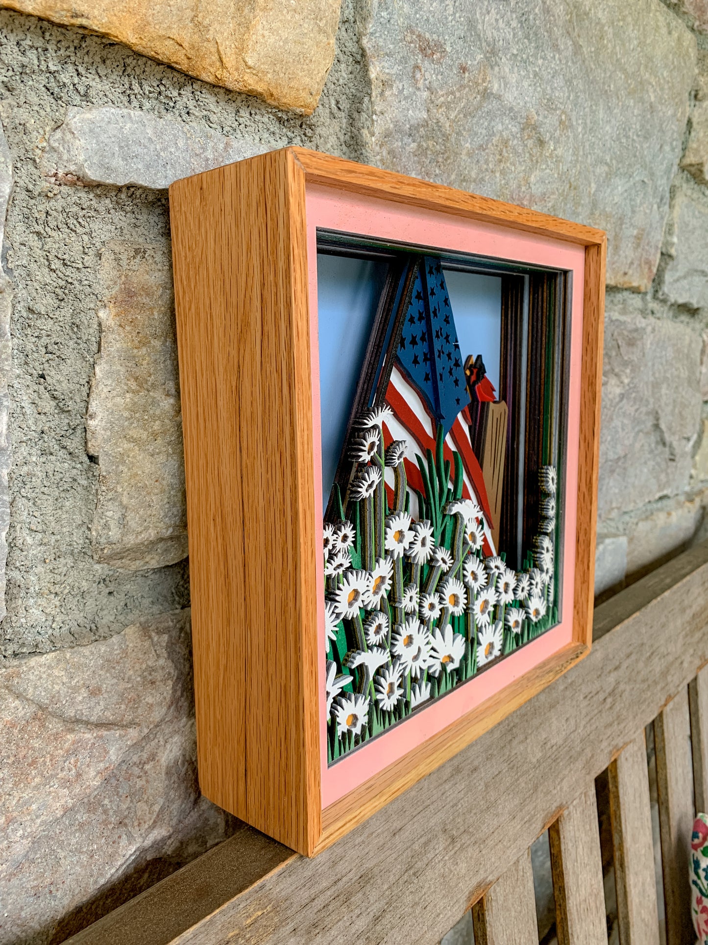 3D American Flag with Daisies