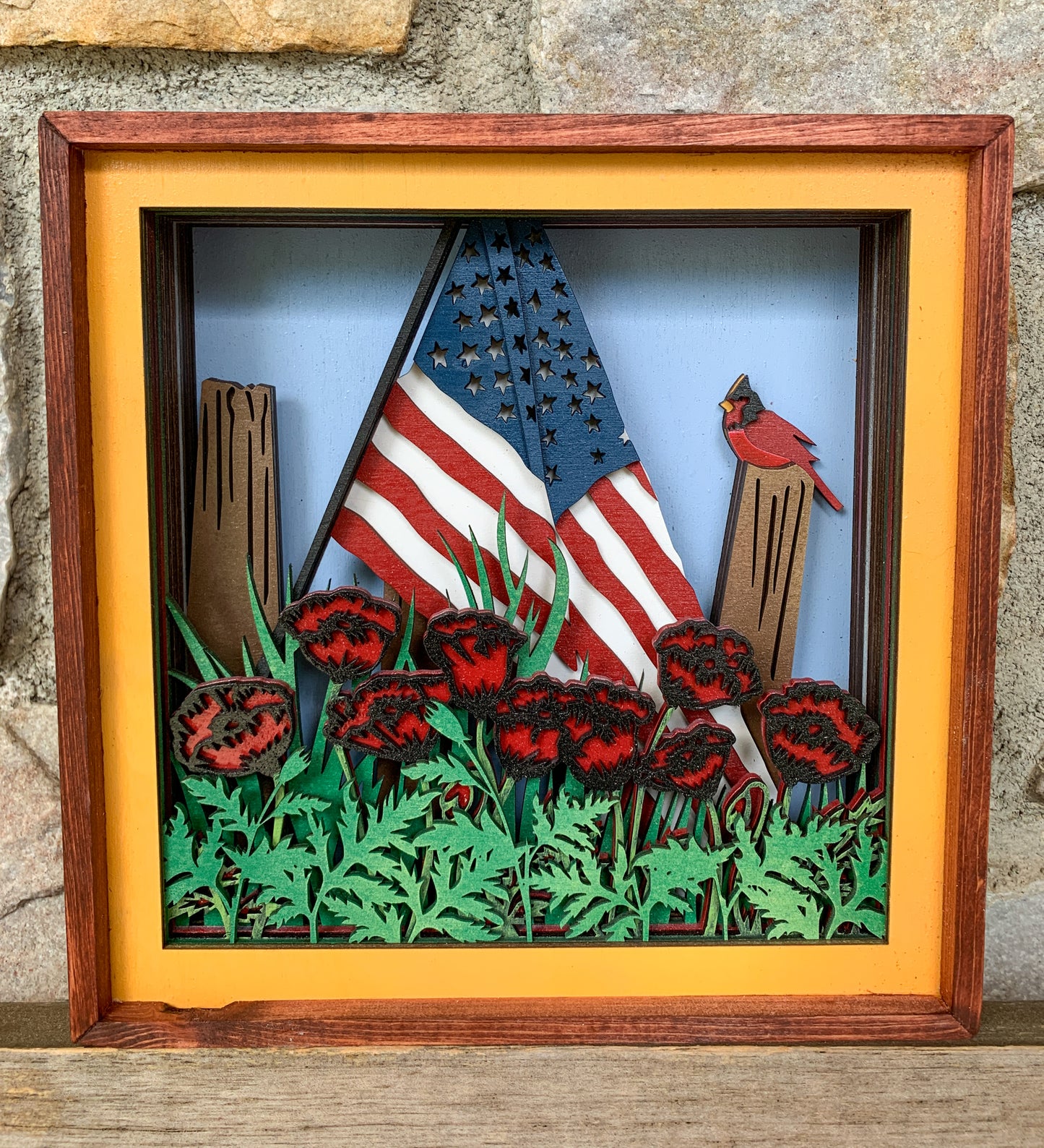 3D American Flag with Poppies