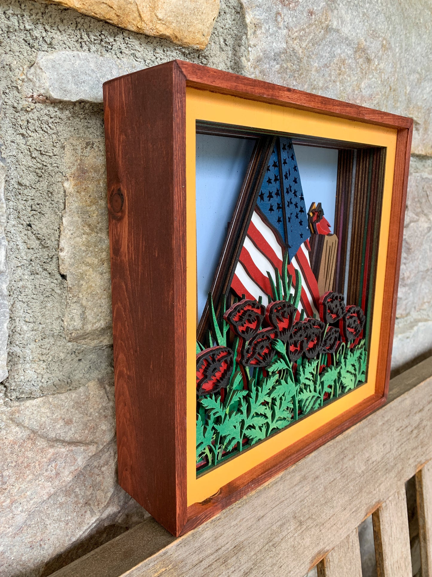 3D American Flag with Poppies