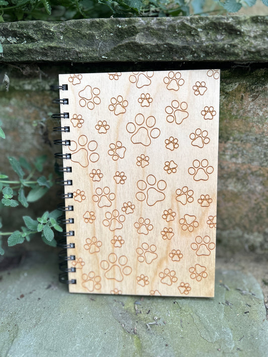 Paw Print Wooden Notebook