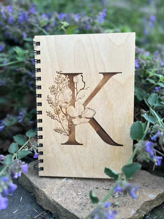 Personalized Floral Letter Wooden Notebook