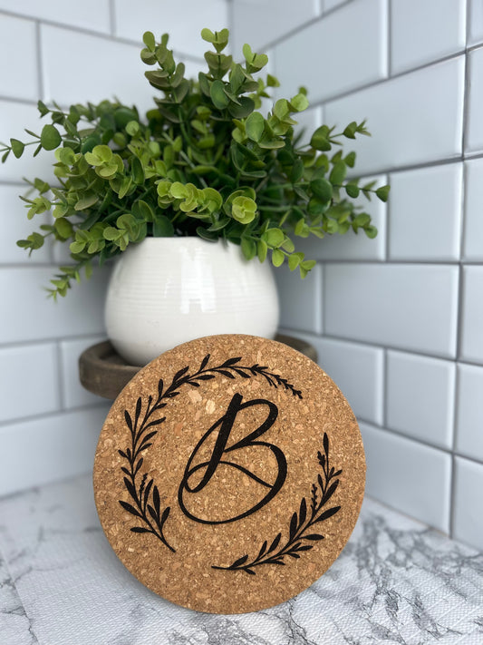 Cork Trivet - Letter with Wreath